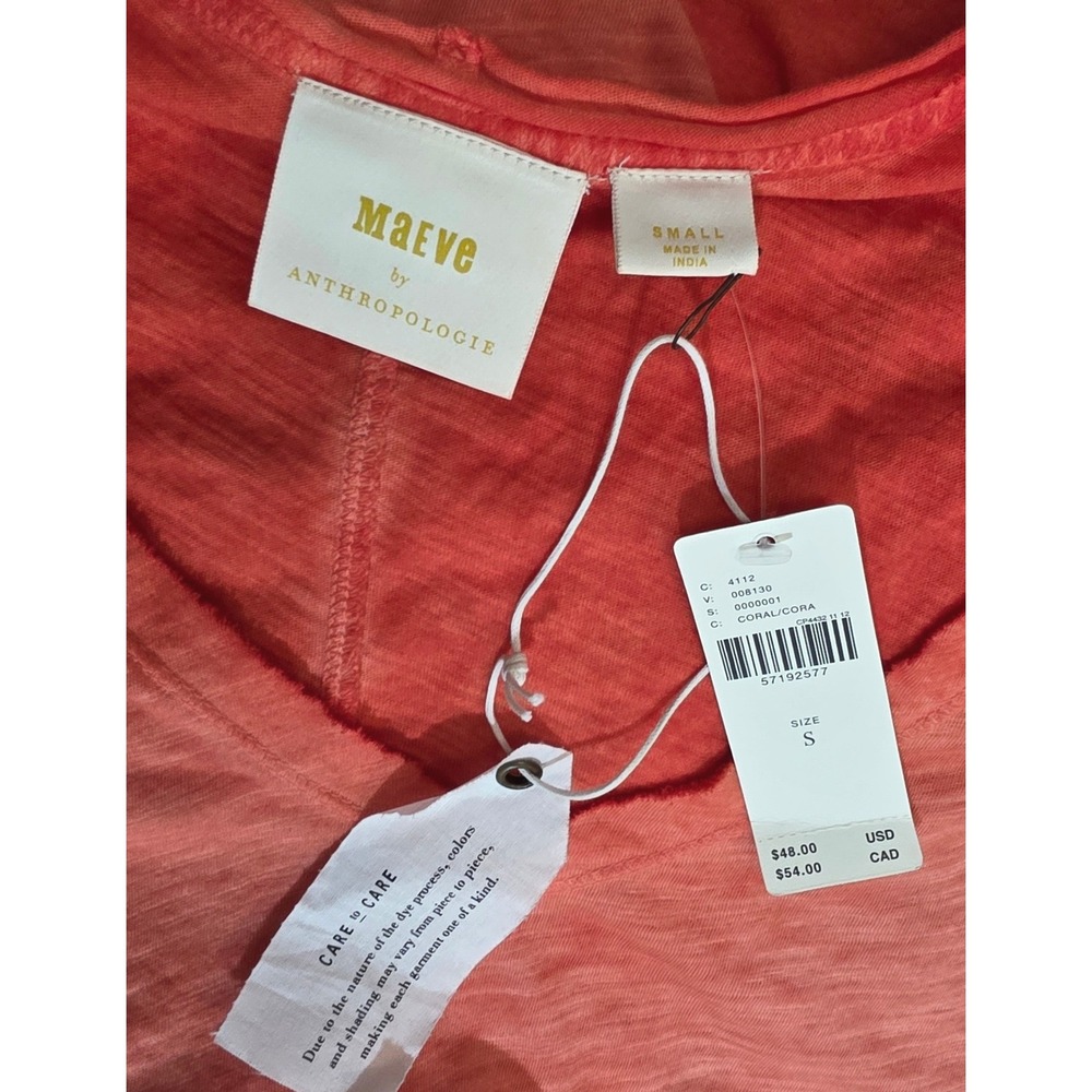 Maeve Anthropologie‎ Coral Slub V-Neck T-Shirt Size Small NWT 57192577 - Picture 6 of 7